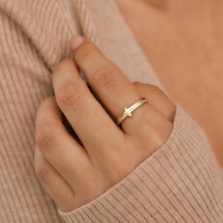 Let God Be In Control Golden Cross Ring