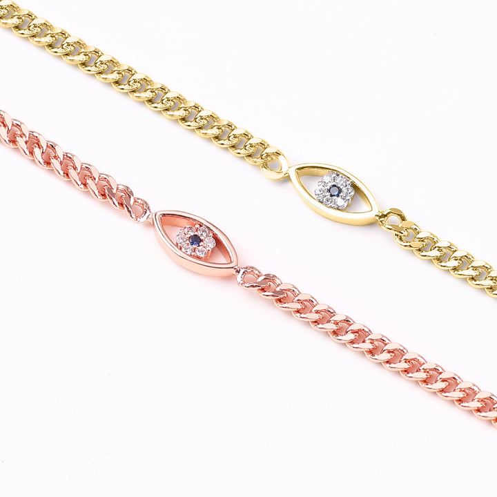 Pulsera delicada de cadena cubana con ojo turco