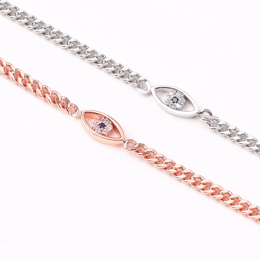 Pulsera delicada de cadena cubana con ojo turco