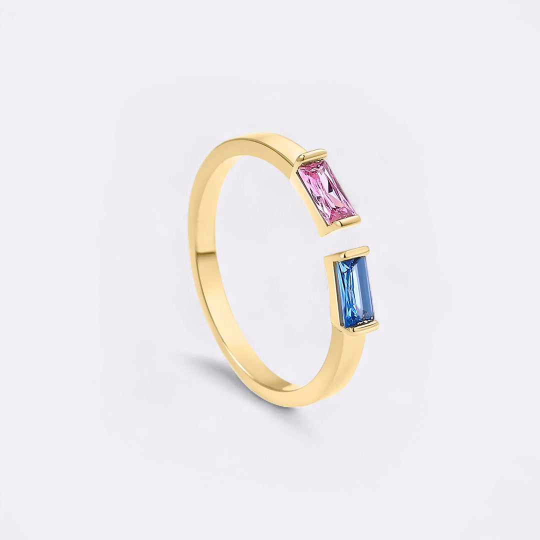 Bague double pierre de naissance ajustable