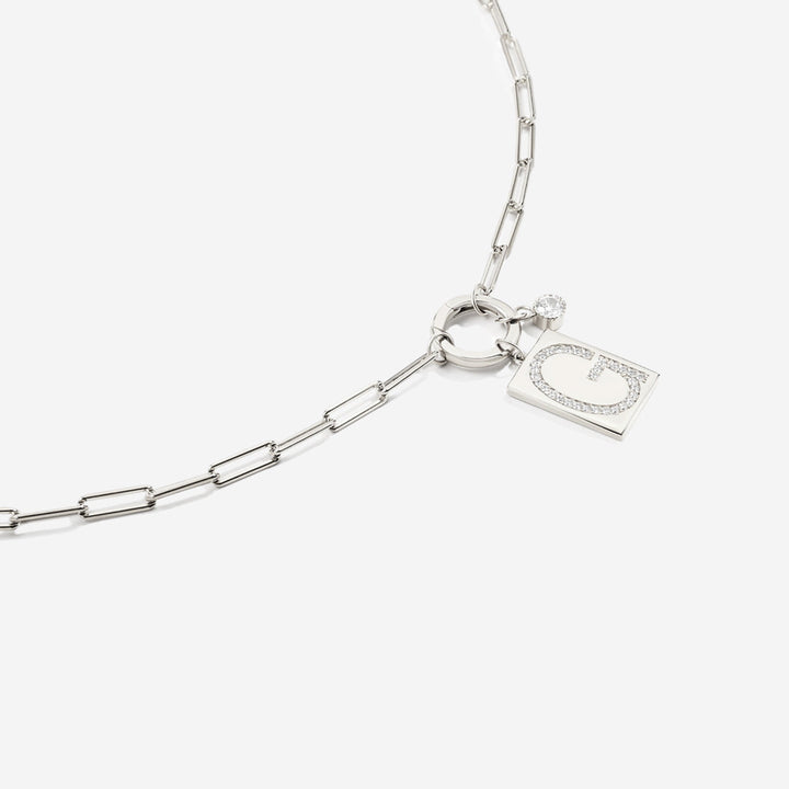Sterling Silver Pave Initial Pendant Necklace with Paperclip Chain