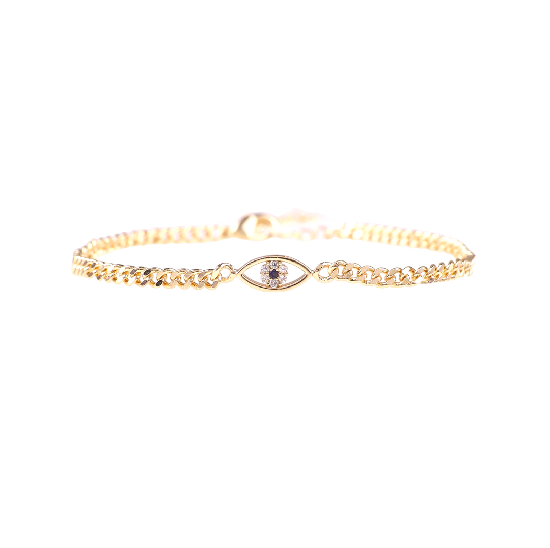 Pulsera delicada de cadena cubana con ojo turco
