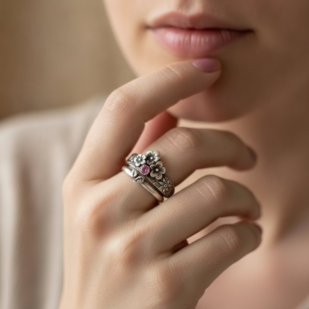 Vintage-Ring in Kirschrot