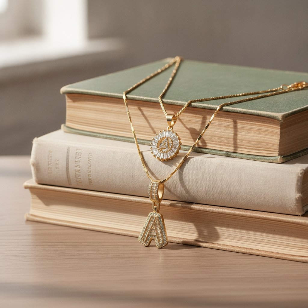 Gold Pave Buchstaben Initialen Halsketten-Set