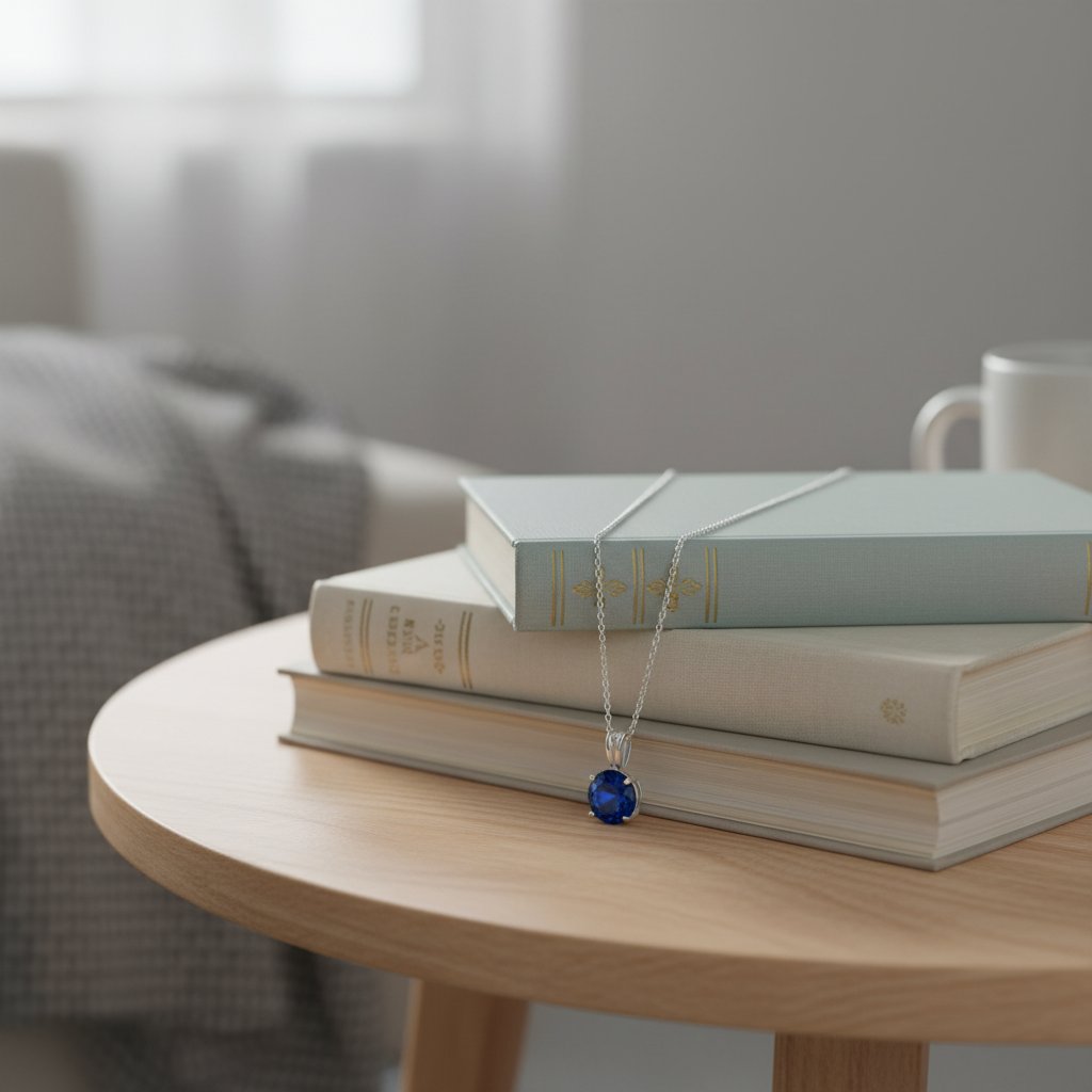 Rundslipad safirhalsband | Vitt guld