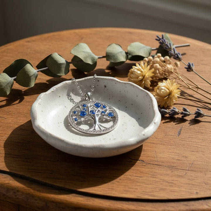 Levensboom Saffier Ketting | Witgoud