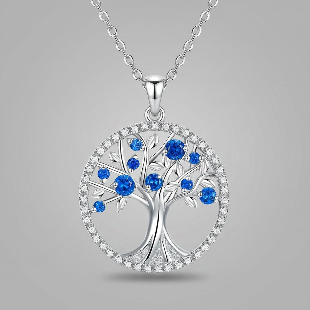 Levensboom Saffier Ketting | Witgoud
