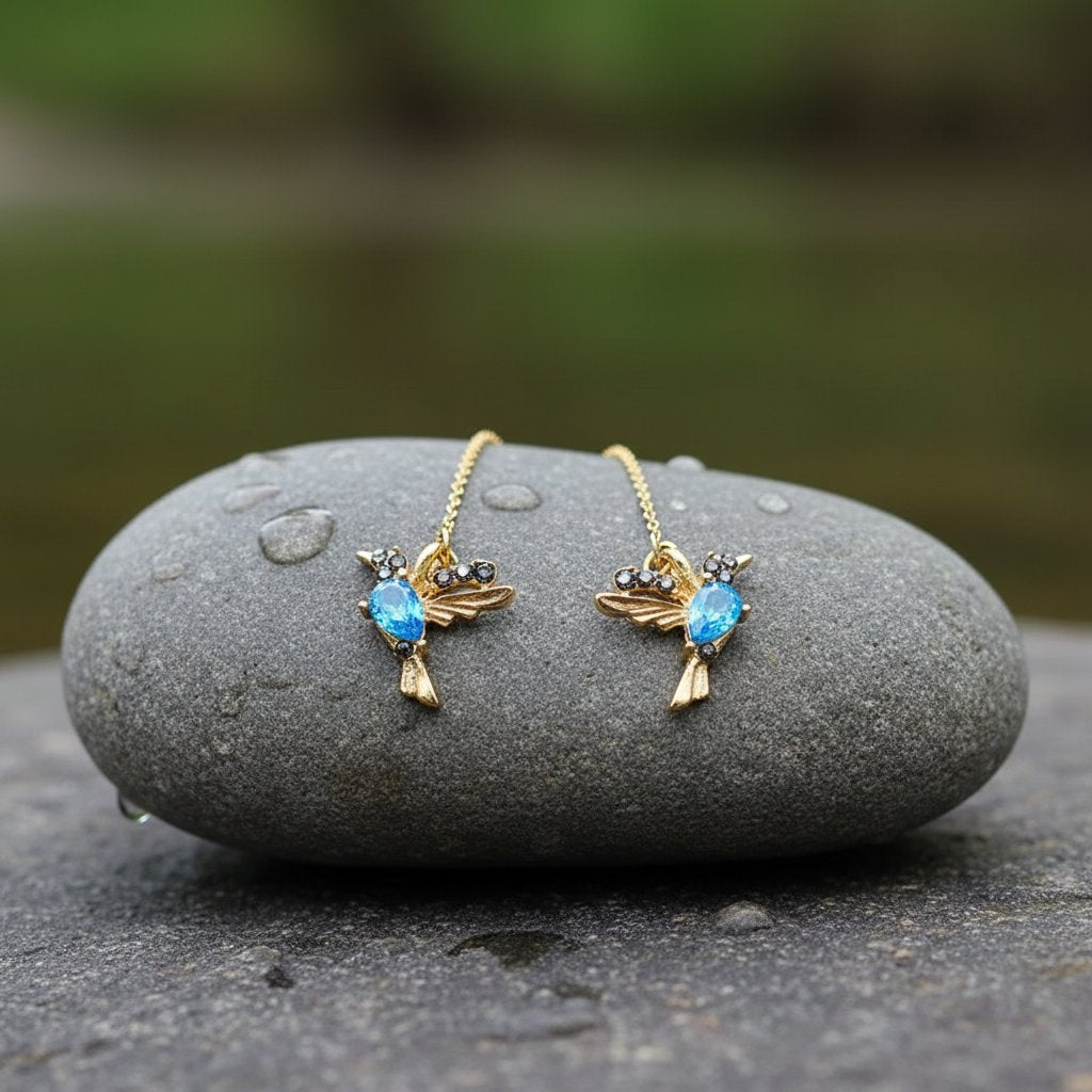 Boucles d'oreilles oiseau en cristal bleu