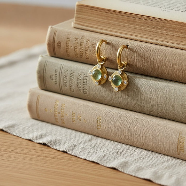 Boucles d'oreilles vintage zirconia vert en or