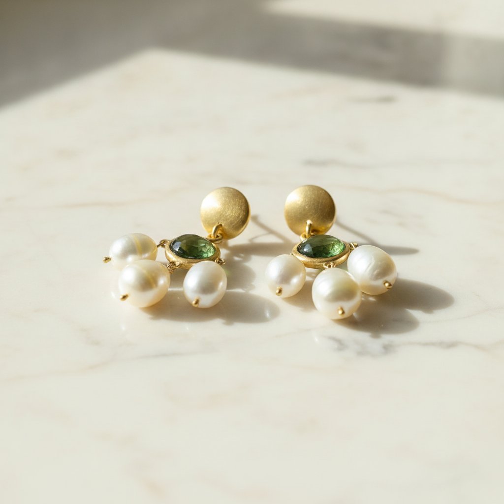 Boucles d'oreilles vintage perle pierre verte