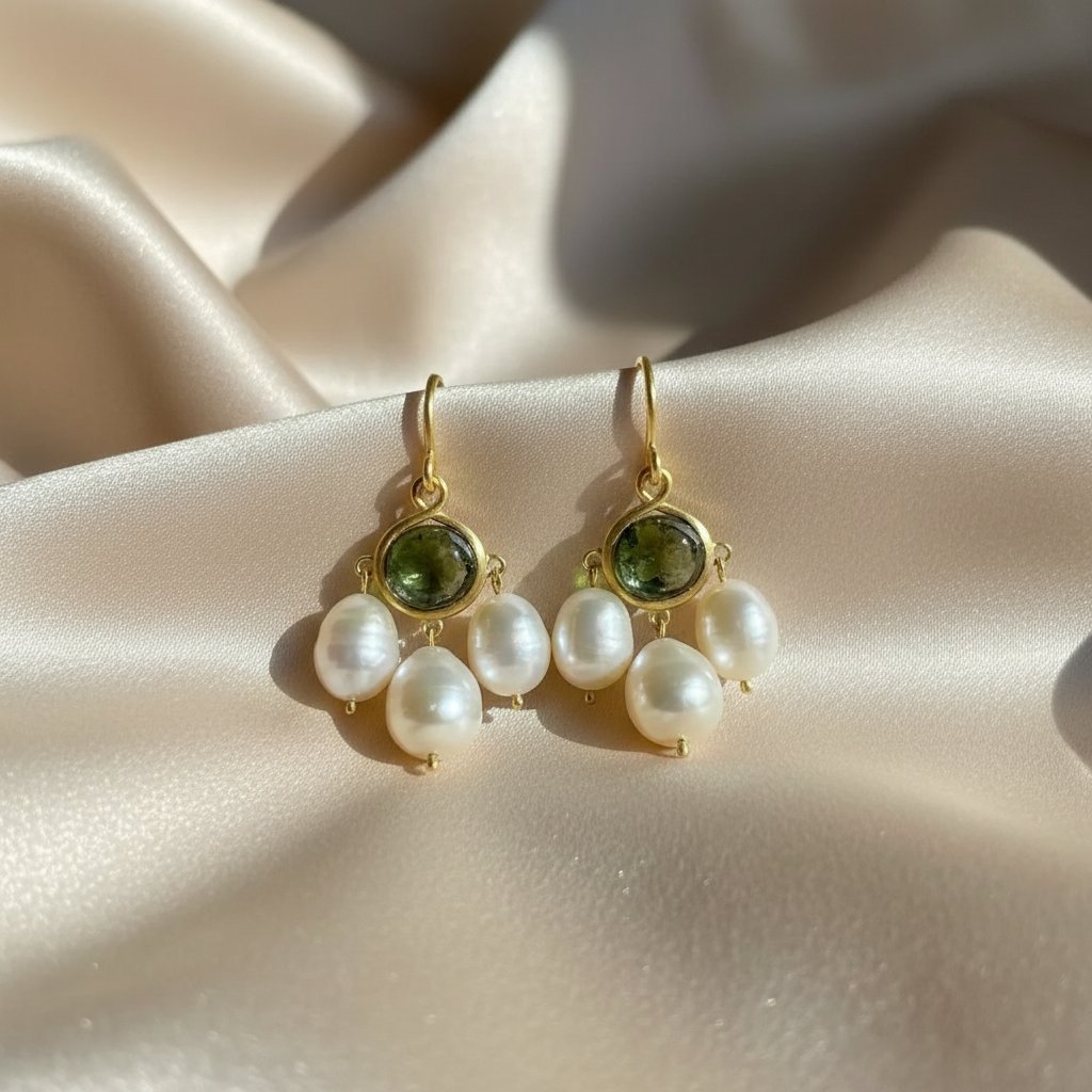 Boucles d'oreilles vintage perle pierre verte