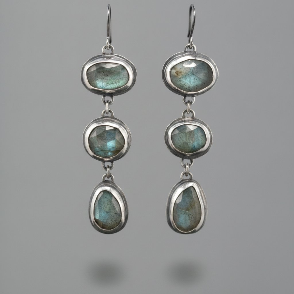 Pendientes colgantes de plata con piedra gris