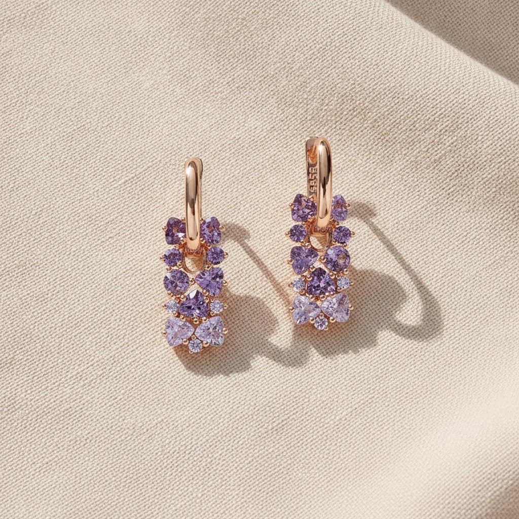Eleganti violetas cirkonija auskari