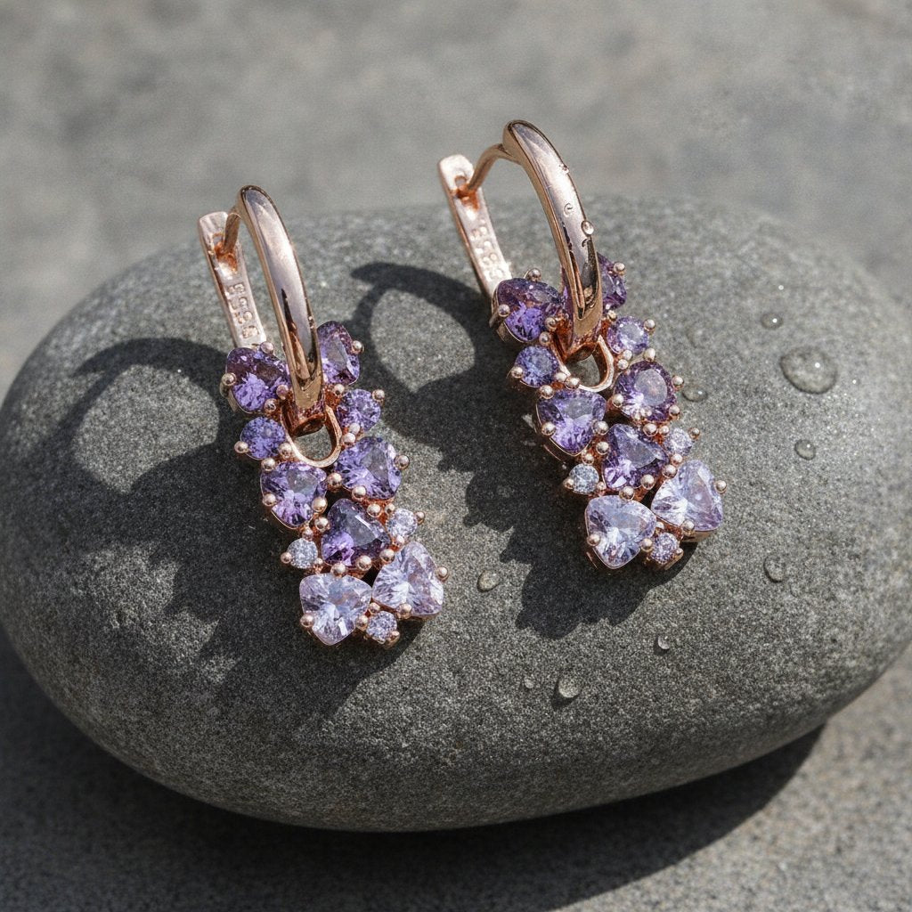 Eleganti violetas cirkonija auskari