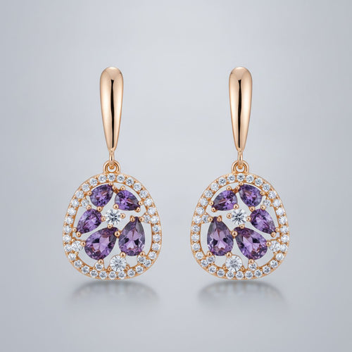 Pendientes elegantes con cristal púrpura incrustado
