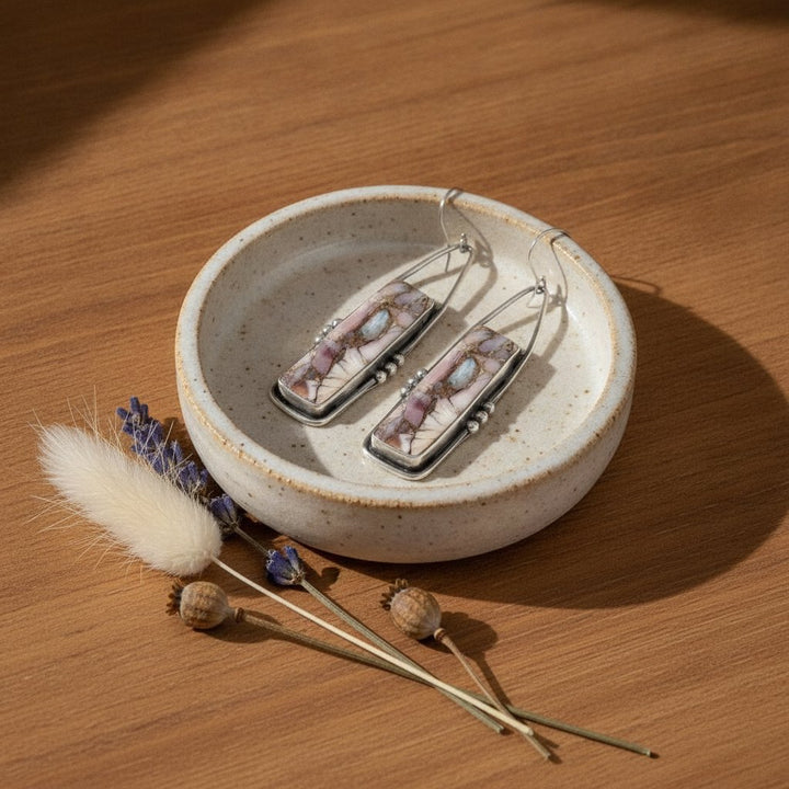 Boucles d'oreilles vintage rectangulaires en pierre naturelle