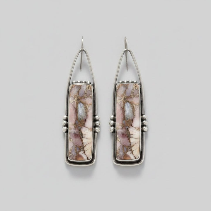 Boucles d'oreilles vintage rectangulaires en pierre naturelle