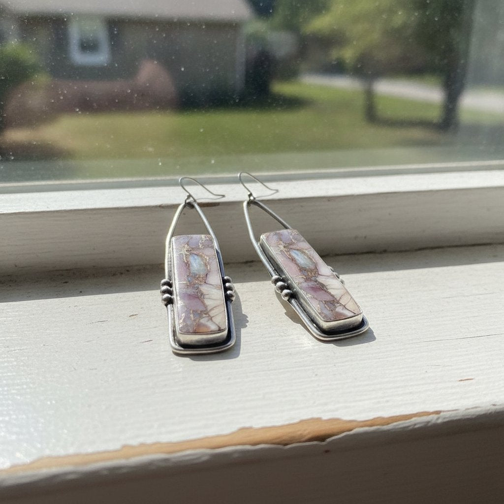 Boucles d'oreilles vintage rectangulaires en pierre naturelle