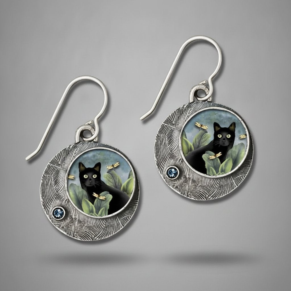 Vintage Ohrringe mit gemalter Katze