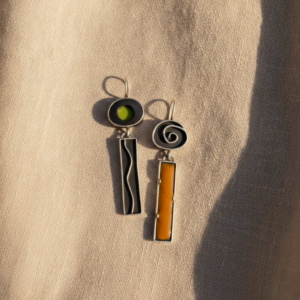 Vintage Ohrringe, Schwarz & Orange