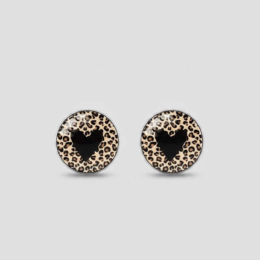 Pendientes vintage redondeados con corazón negro