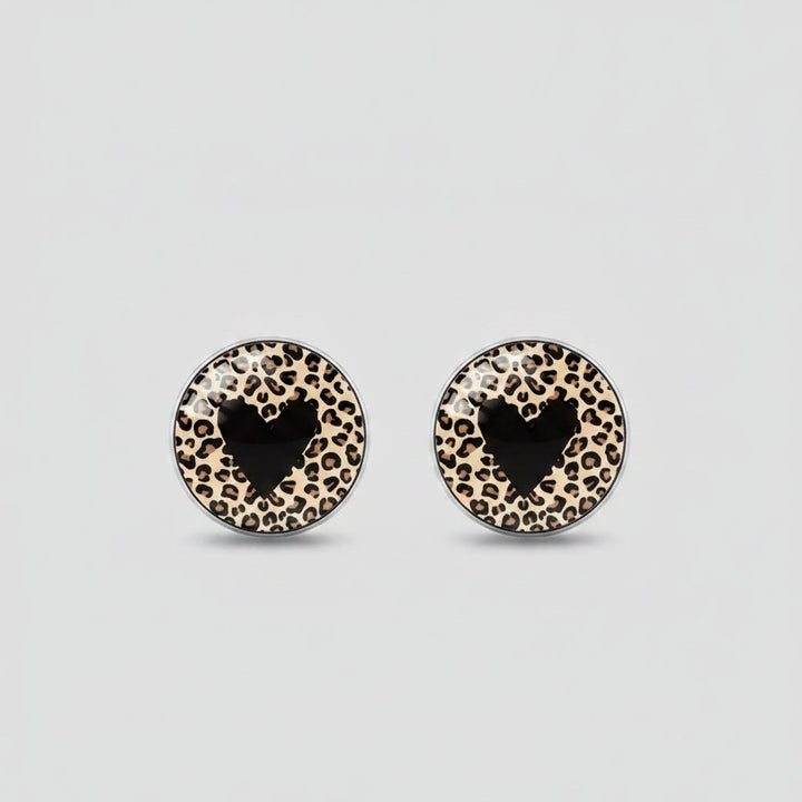 Pendientes vintage redondeados con corazón negro
