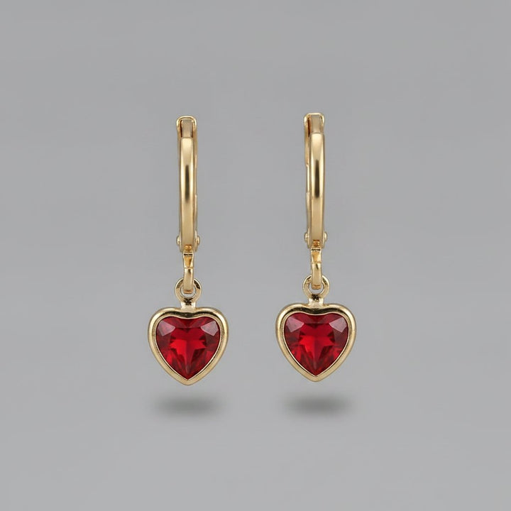Pendientes vintage de corazón rojo con cristal en oro