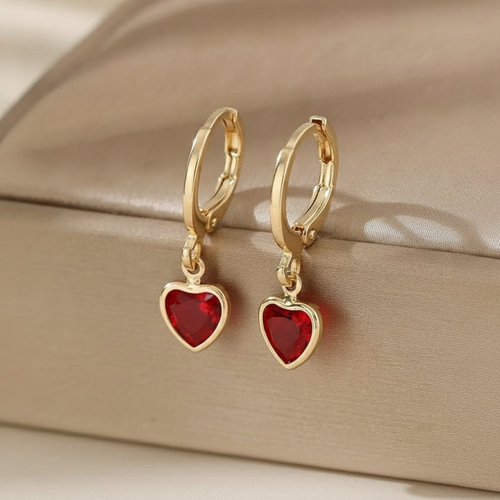 Pendientes vintage de corazón rojo con cristal en oro