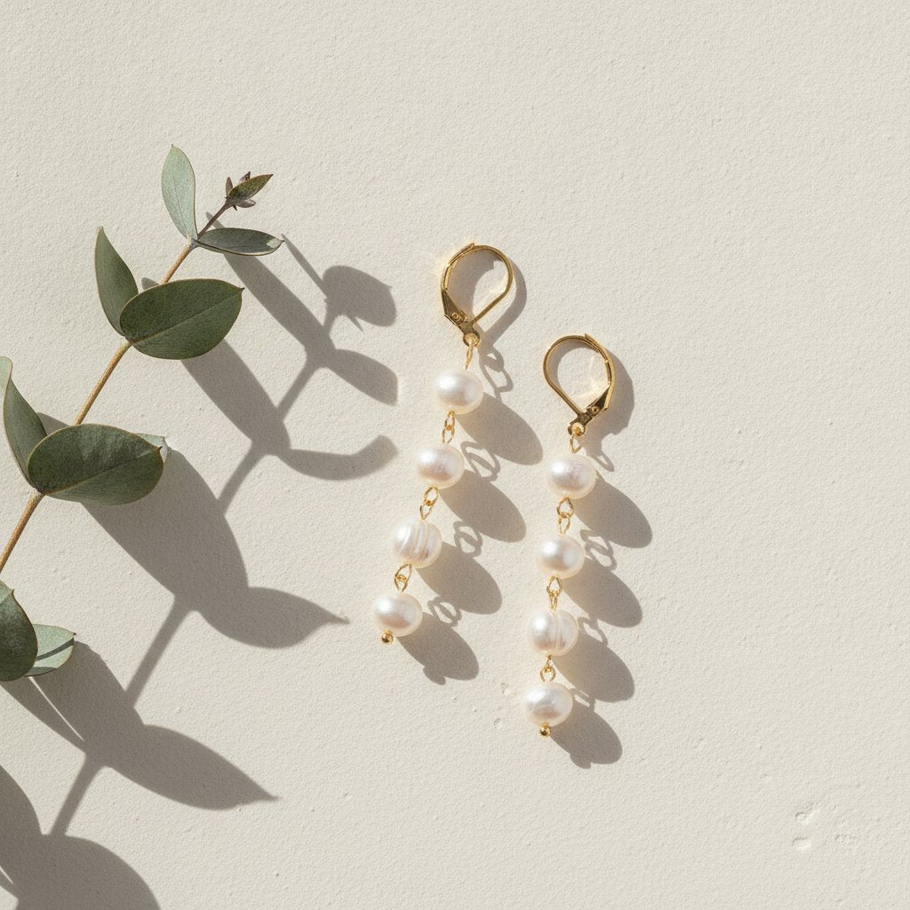 Pendientes colgantes de perla en oro