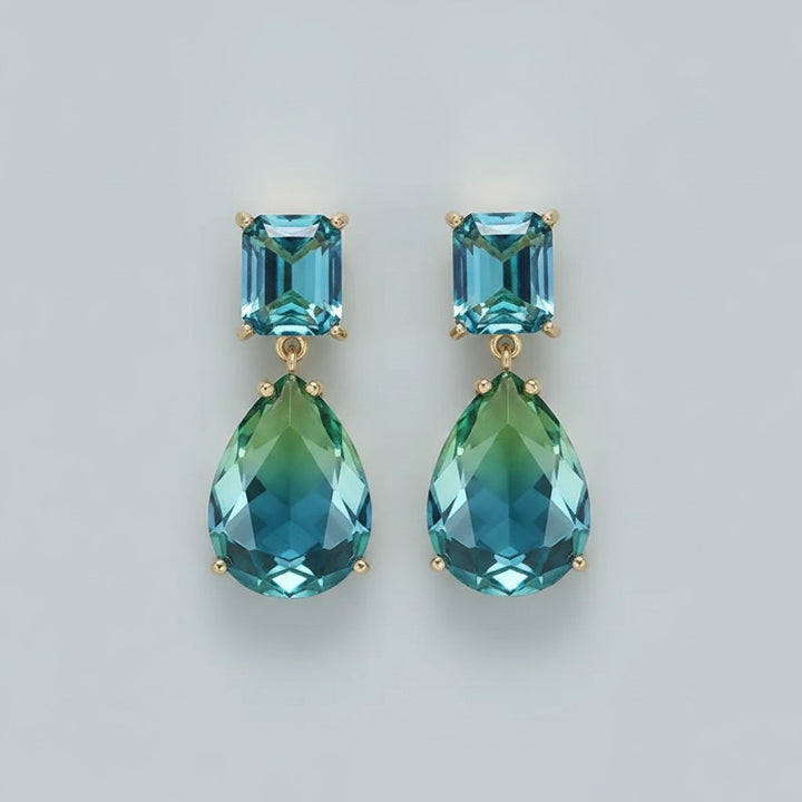 Boucles d'oreilles pendantes en cristal bleu verdâtre