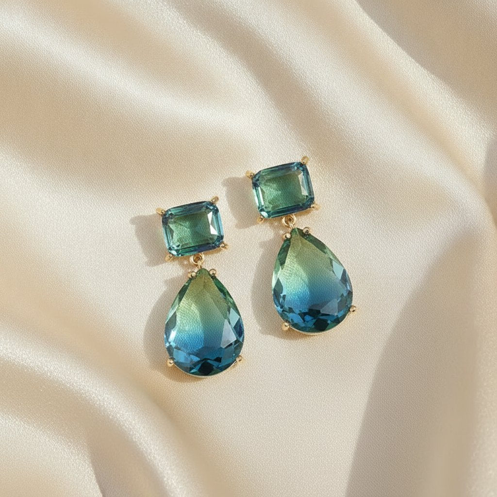 Boucles d'oreilles pendantes en cristal bleu verdâtre