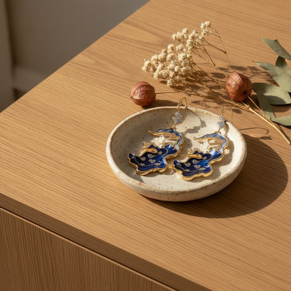 Elegante blaue Emaille-Ohrringe