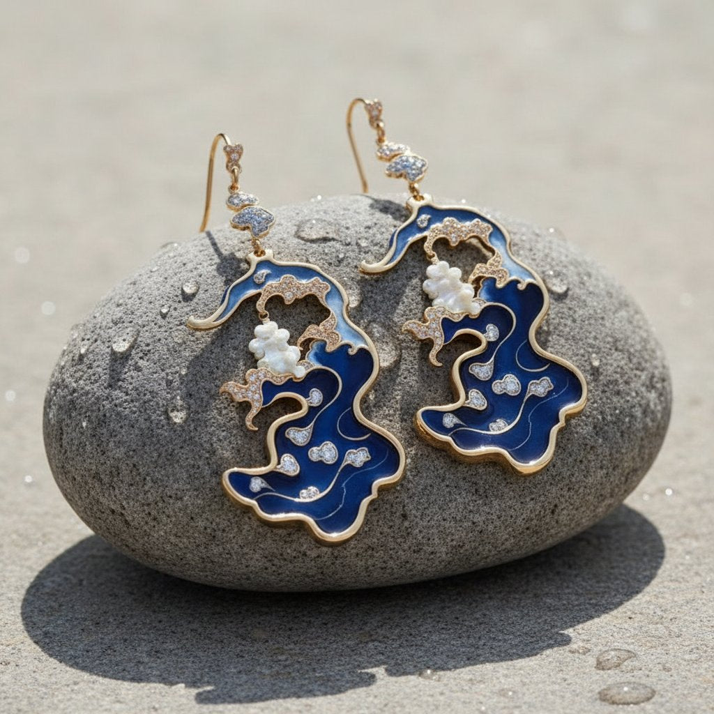 Elegante blaue Emaille-Ohrringe
