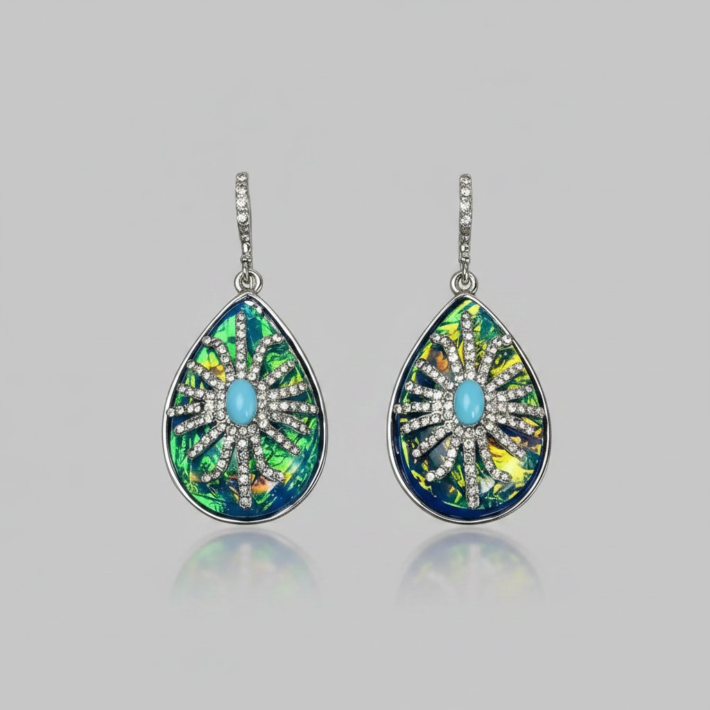 Elegante Opal-Emaille-Ohrringe