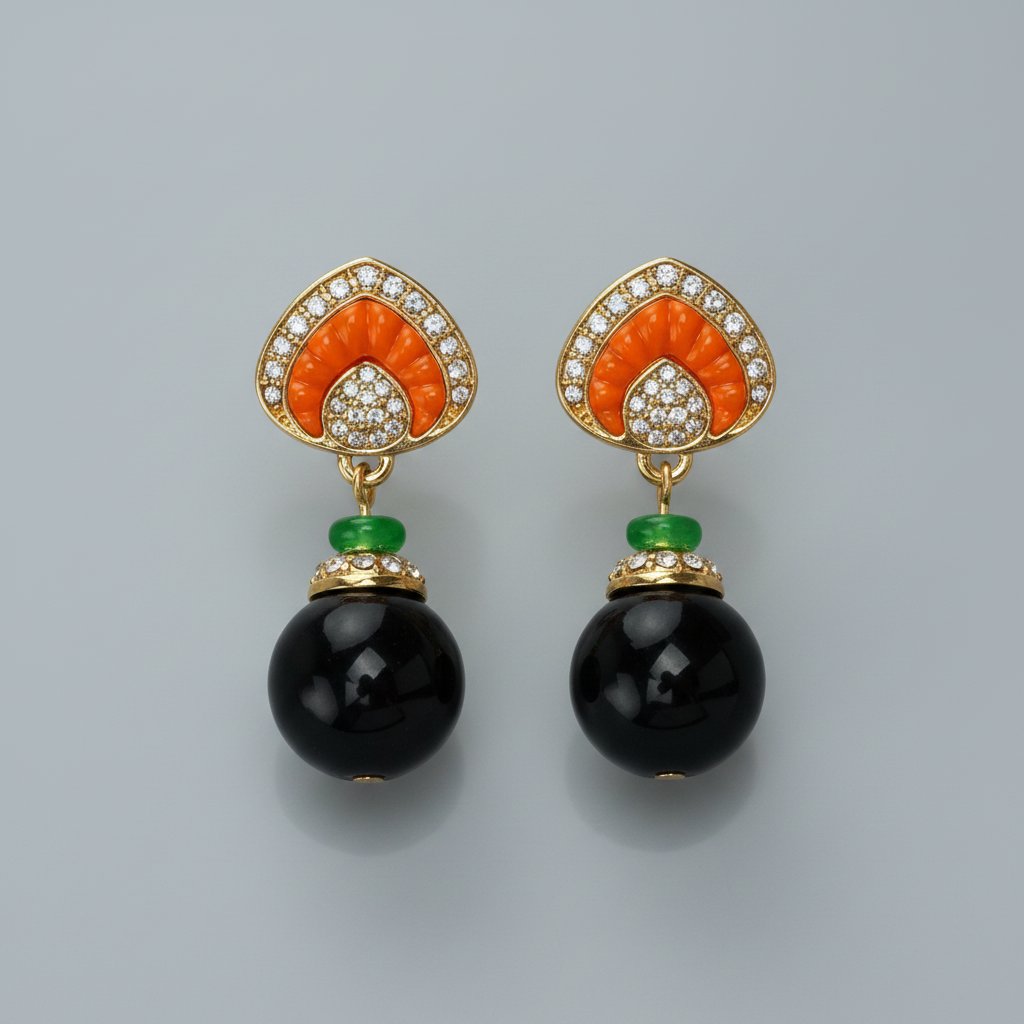 Vintage Onyx-Tropfen-Ohrringe