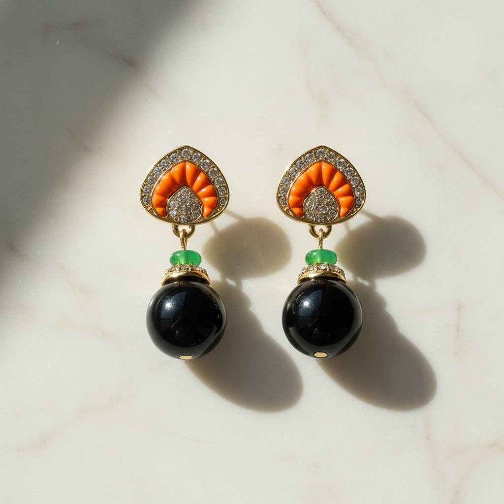 Vintage Onyx-Tropfen-Ohrringe
