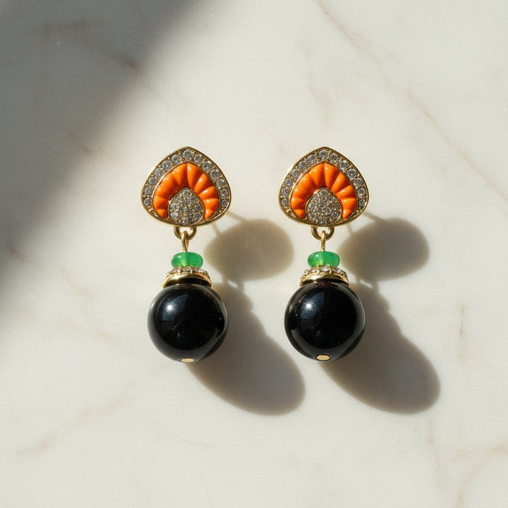 Vintage Onyx-Tropfen-Ohrringe