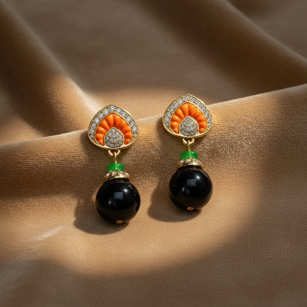 Vintage Onyx-Tropfen-Ohrringe