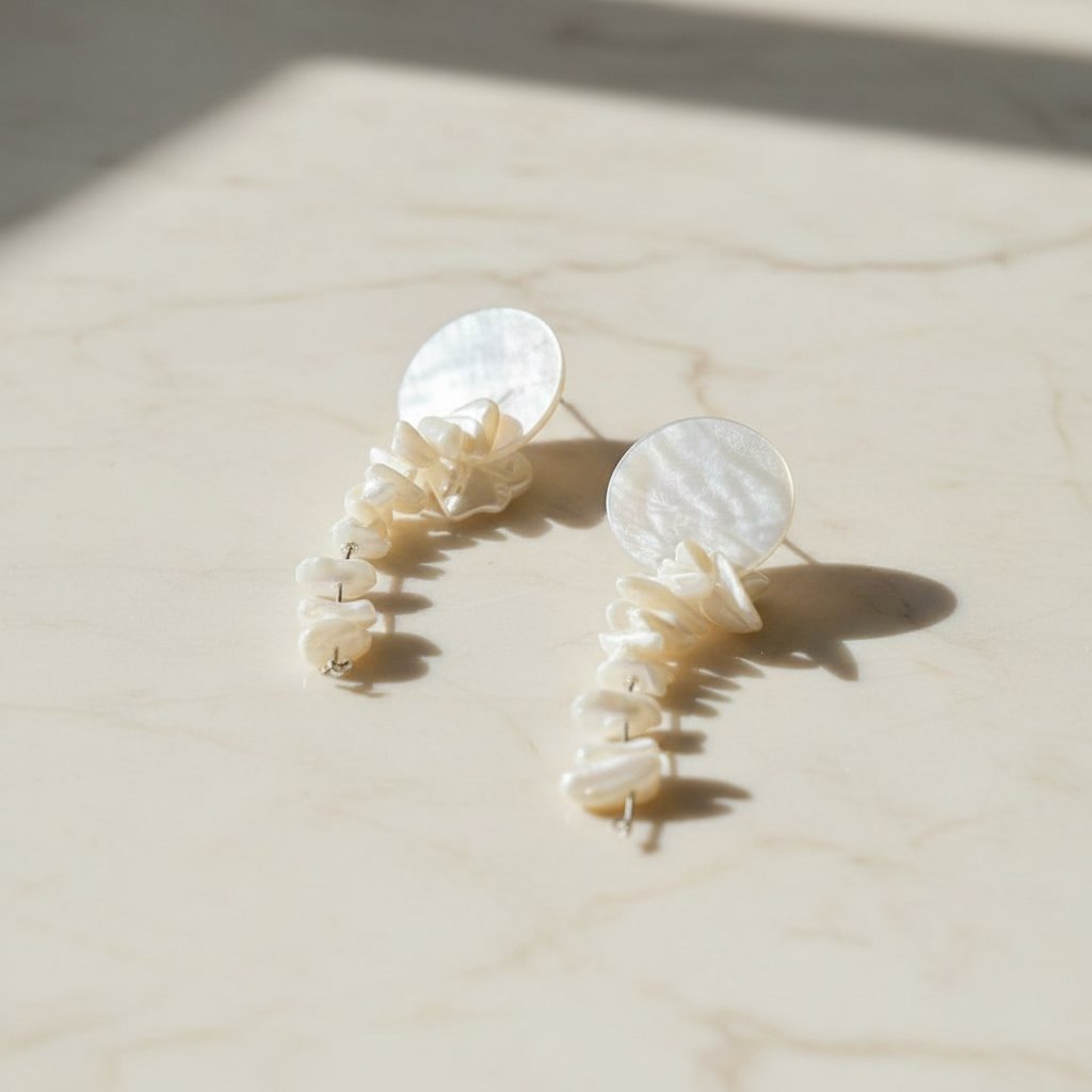 Pendientes de perla y concha