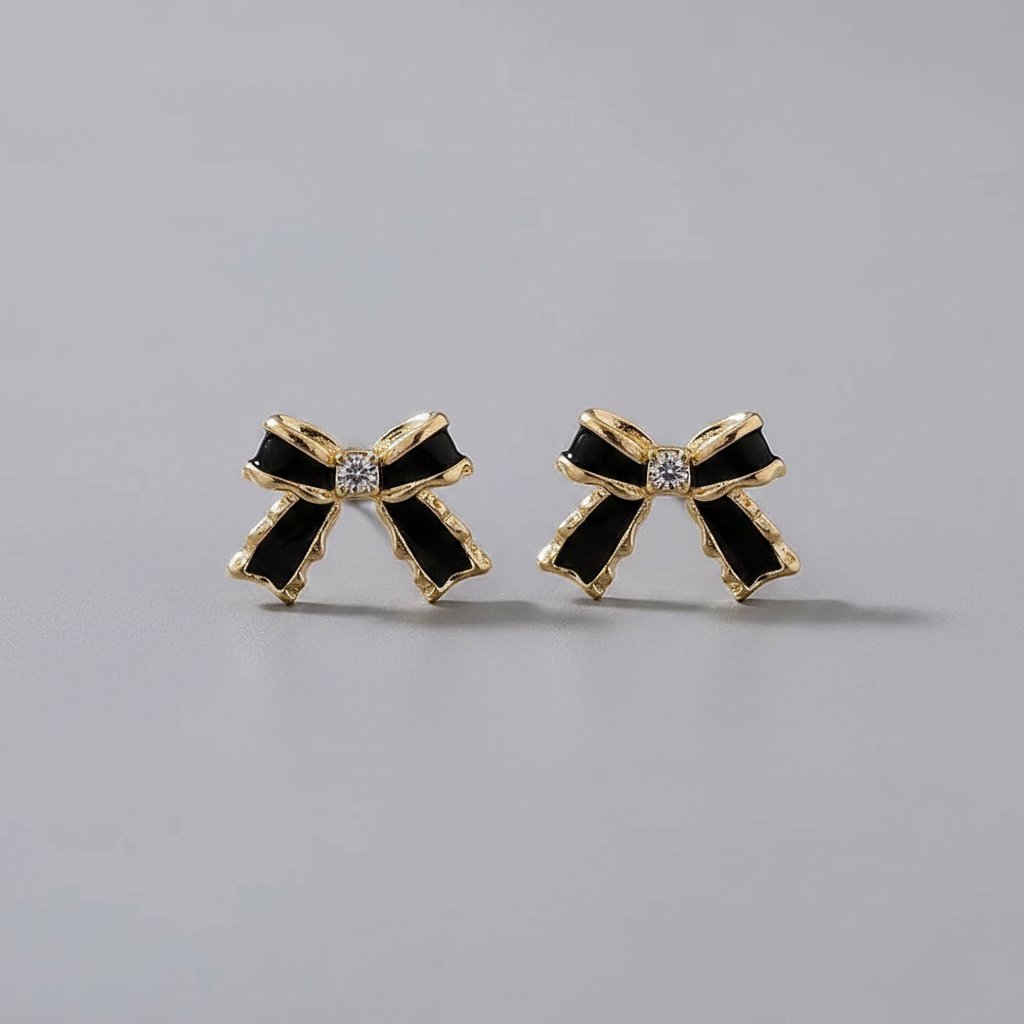 Brincos Elegantes com Laço Preto