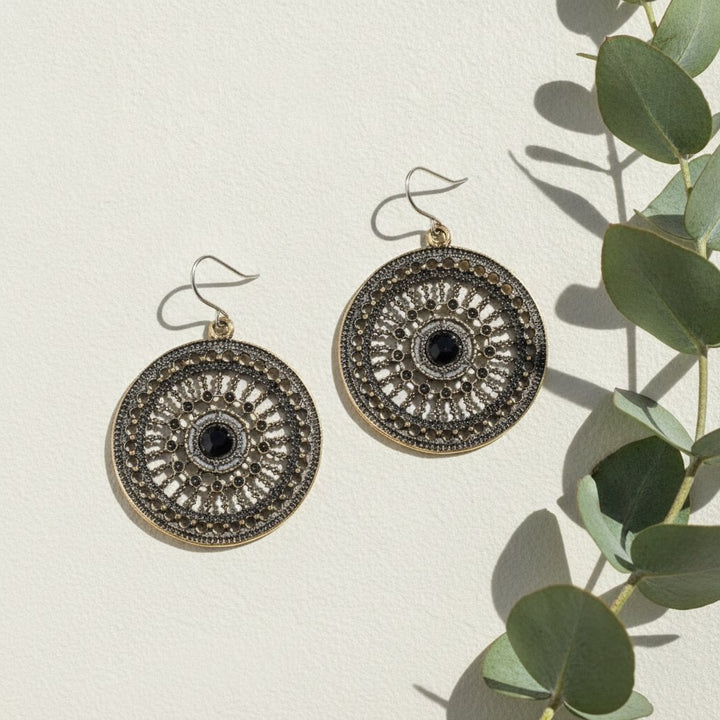 Boucles d'oreilles mandala rond zircon bleu