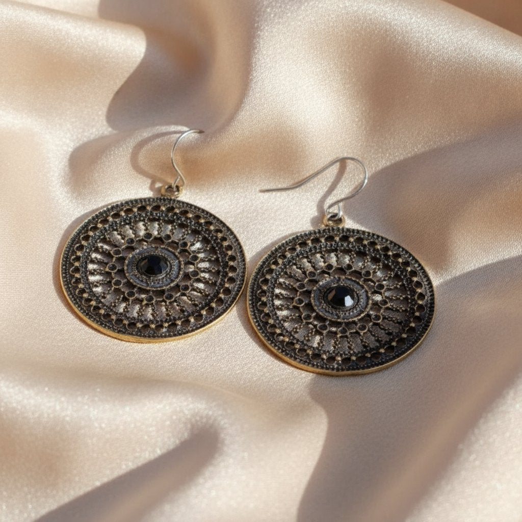 Boucles d'oreilles mandala rond zircon bleu