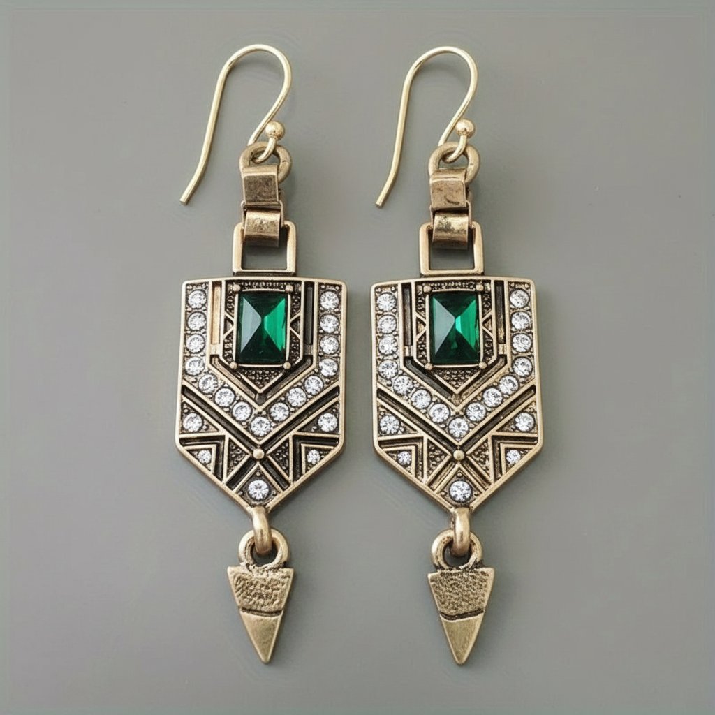Pendientes dorados con circonia verde