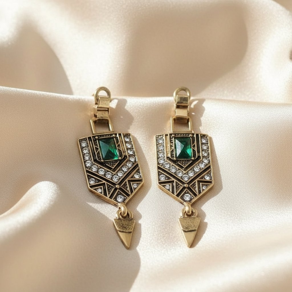 Pendientes dorados con circonia verde