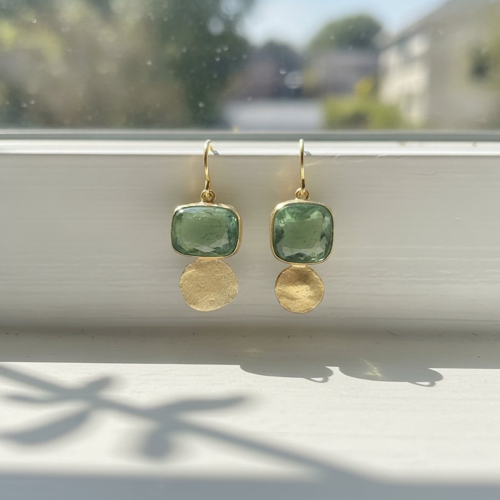 Pendientes de vidrio verde dorado