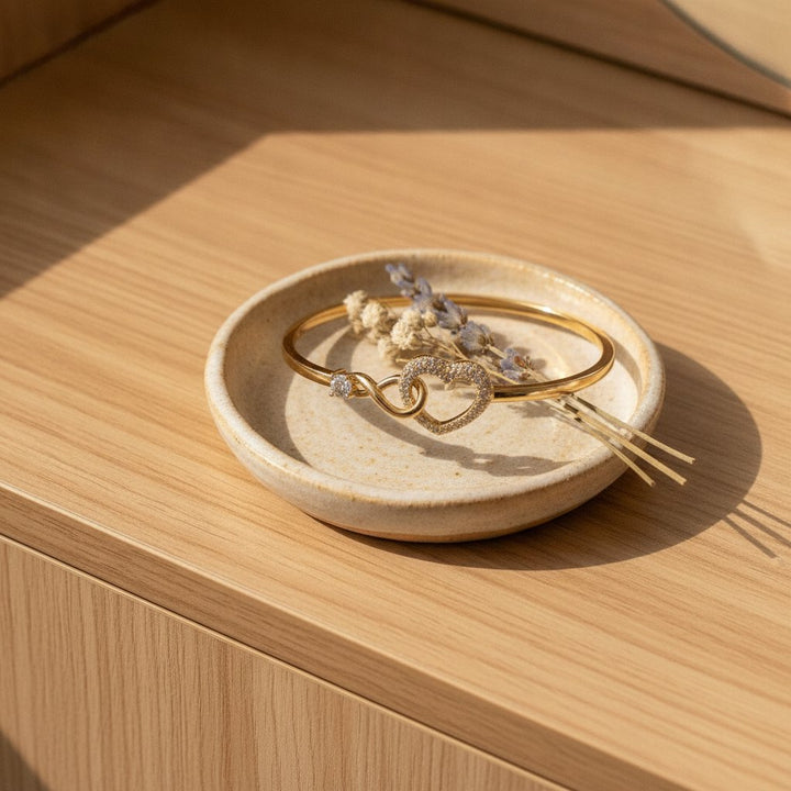 Zirkon hjerte hul gullarmbånd