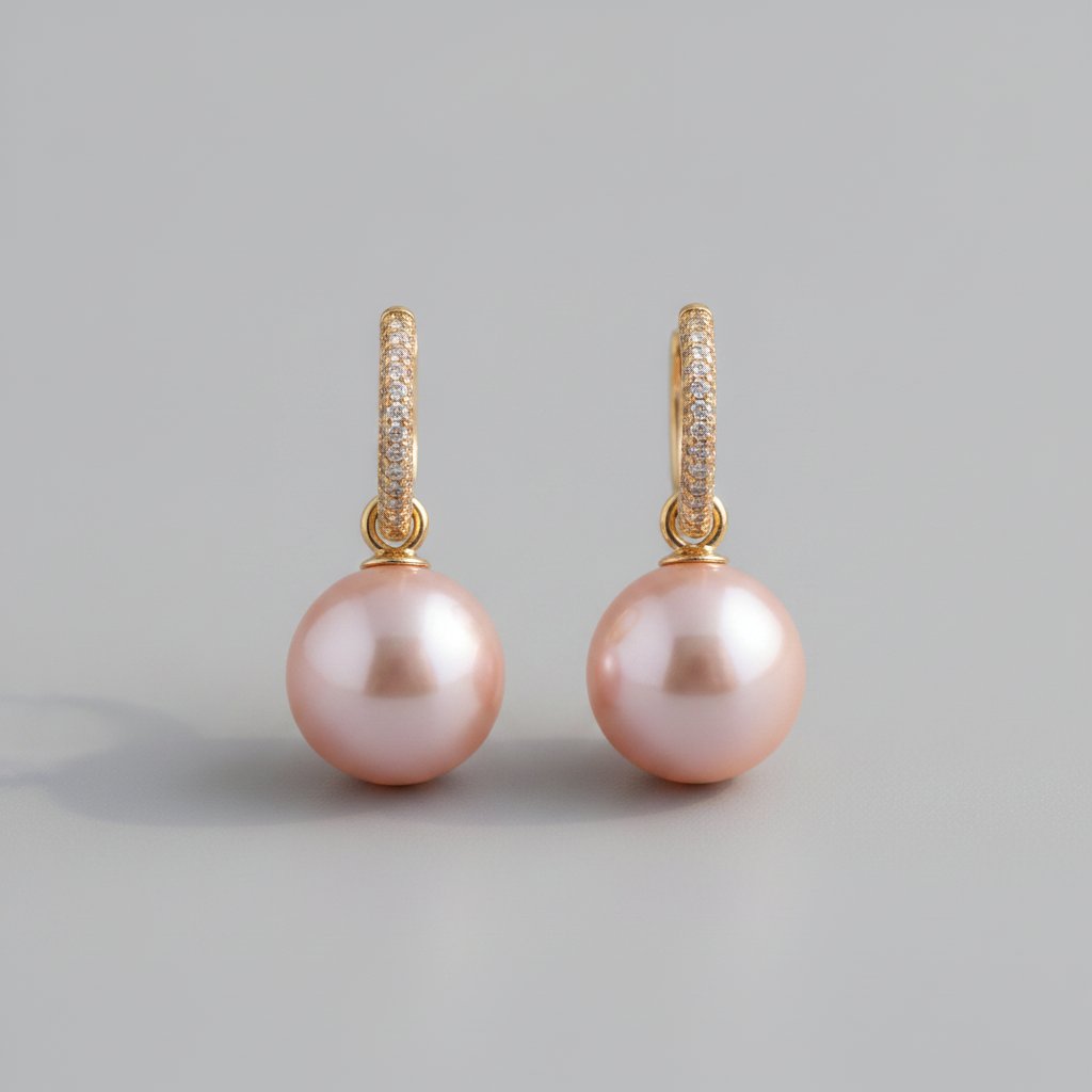 Pendientes vintage con micro circonita y perla rosa