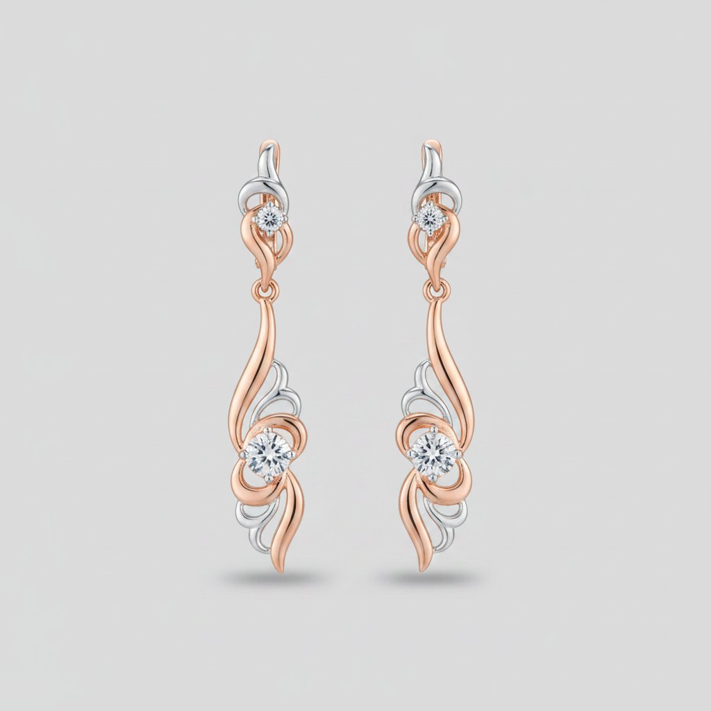Boucles d'oreilles vintage pendantes fleur en or rose