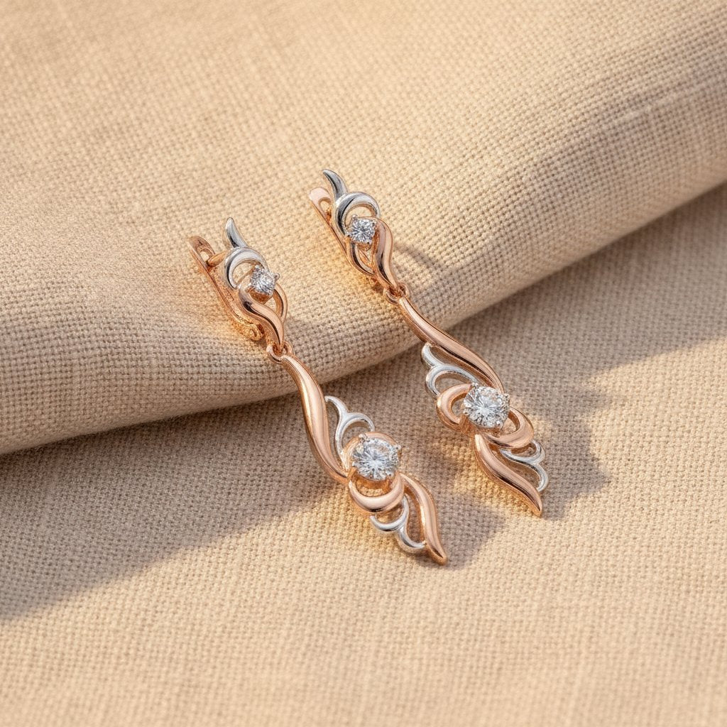 Boucles d'oreilles vintage pendantes fleur en or rose