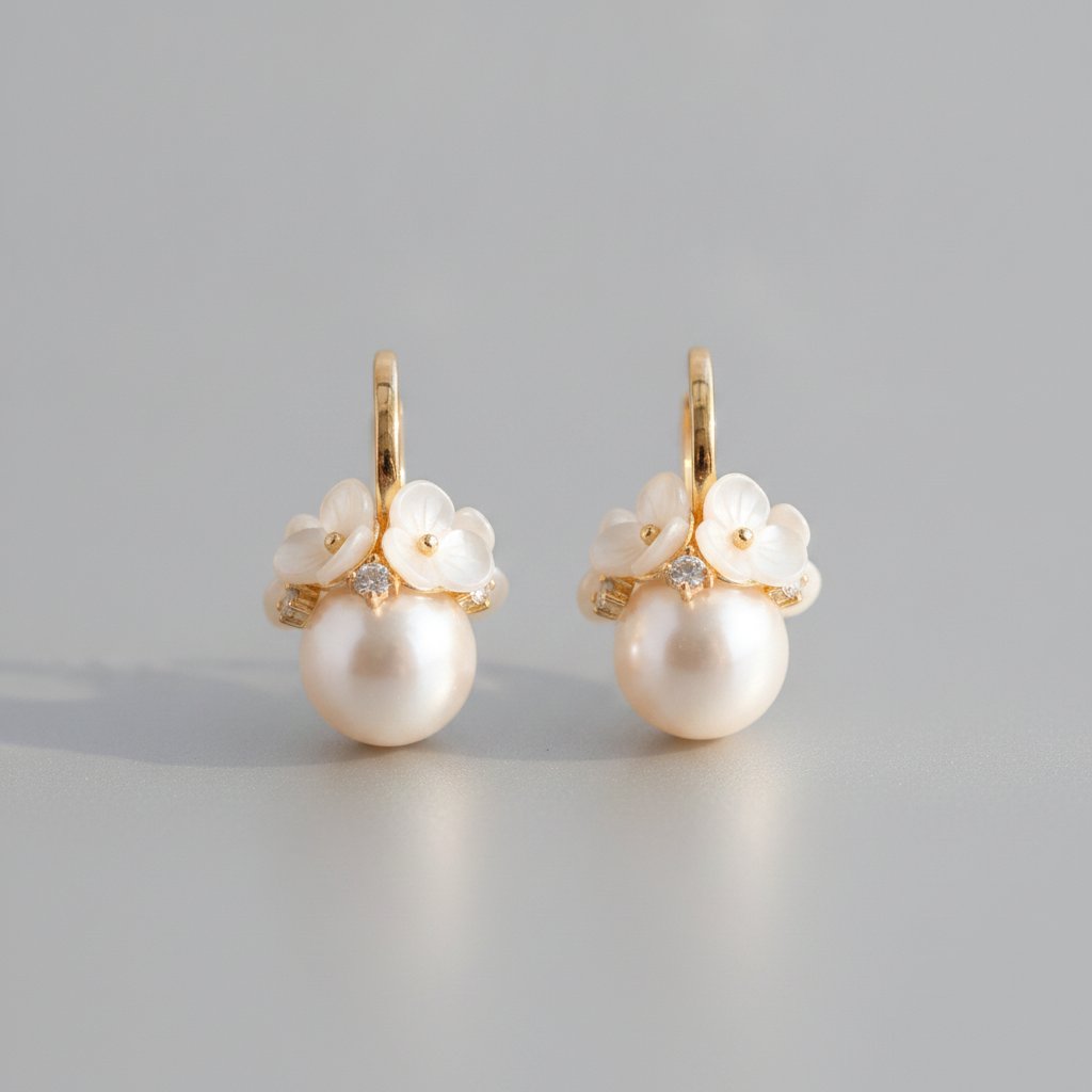 Boucles d'oreilles vintage pendentif boule de perles en forme de fleur